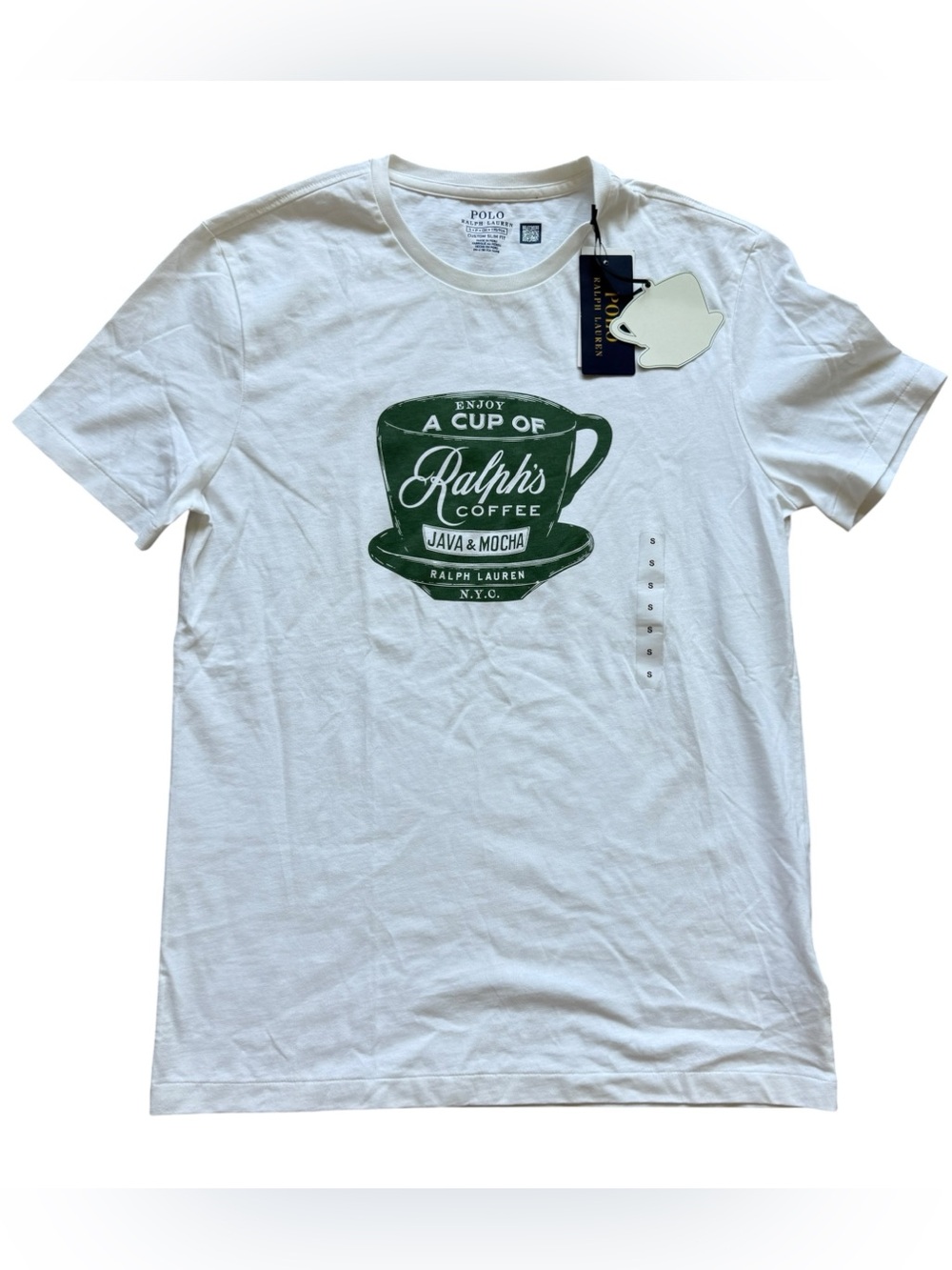 Polo Ralph Lauren Ralph’s Coffee Graphic T-Shirt White Green NWT Small NYC Cafe